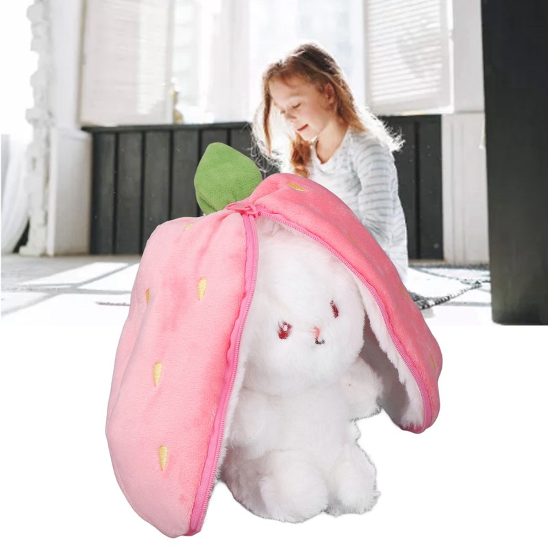 Reversible Bunny Plush Toy Throw Pillow Children Cute Cartoon Animal