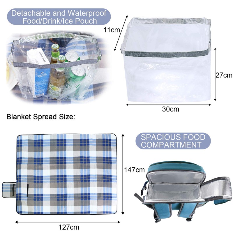 Sunflora Picnic Backpack for 4 Person with Blanket Picnic Basket
