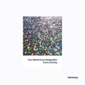 Hemway Premium Ultra Sparkle Glitter Multi Purpose Metallic Flake for Arts Crafts Nails Cosmetics Resin Festival Face Hair - Gun Metal Grey Holographic - Extra Chunky (1/24" 0.040" 1mm) 100g / 3.5oz