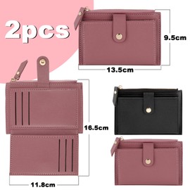 COLOFALLA Pack of 2 Wallets Small Wallet Mini Card Holder Wallet for Men and Women Christmas Birthday Gifts, Black and light red, Modern