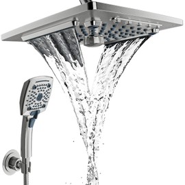 ELLO&ALLO Rain Shower Head with Handheld Spray, Rainfall Shower Head Combo with 60" Hose, Adjustable Dual Showerhead Set with 3-Way Diverter, Sliver