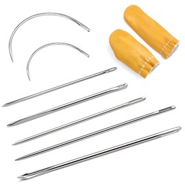 7Pcs Heavy Duty Sewing Needles Kit for Home Upholstery, Leather Sewing Needles Includes 5 Pcs Leather Craft Needles and 2 Curved Needle, Upholstery Needles Kit for Leather, Carpet Canvas Repair
