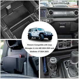 ETL INDUSTRIES 4PCS Center Console Organizer Storage Box for 2024 2025 Jeep Wrangler JL JLU 4XE and Gladiator JT, Gear Shift Console Tray Organizer, Hanging Armrest Storage Box, Co-Pilot Organizer