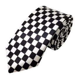 F NODE Necktie, Checkered Pattern, Black and White, For Parties, Width 2.0 inches (5 cm), black&white