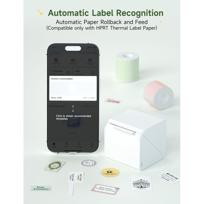HPRT Label Maker Machine with Tape - T260LR 2-Inch Bluetooth