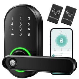 Smart Keypad Door Lock with Handle, Keyless Entry Digital Door Lock for Front Door, Fingerprint Electronic Door Knob with App, Security Lever for Bedrooms, Apartment, Local Data Storage, Black