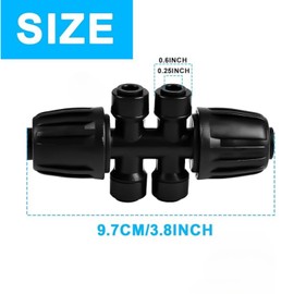 Wzenclave 1/2'' to 1/4'' Drip Irrigation Fittings, Push-to-Fit 6 Way Drip Irrigation, Barbed Tee Quick Connector, Anti-Leak Locked Splitter Fitting for Irrigation Pipes (4, Black)