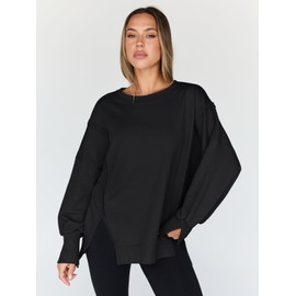 Trendy Queen Womens Oversized Sweatshirts Hoodies Crewneck Shirts Fall Outfits Teen Girls Y2k Winter Clothes Black M