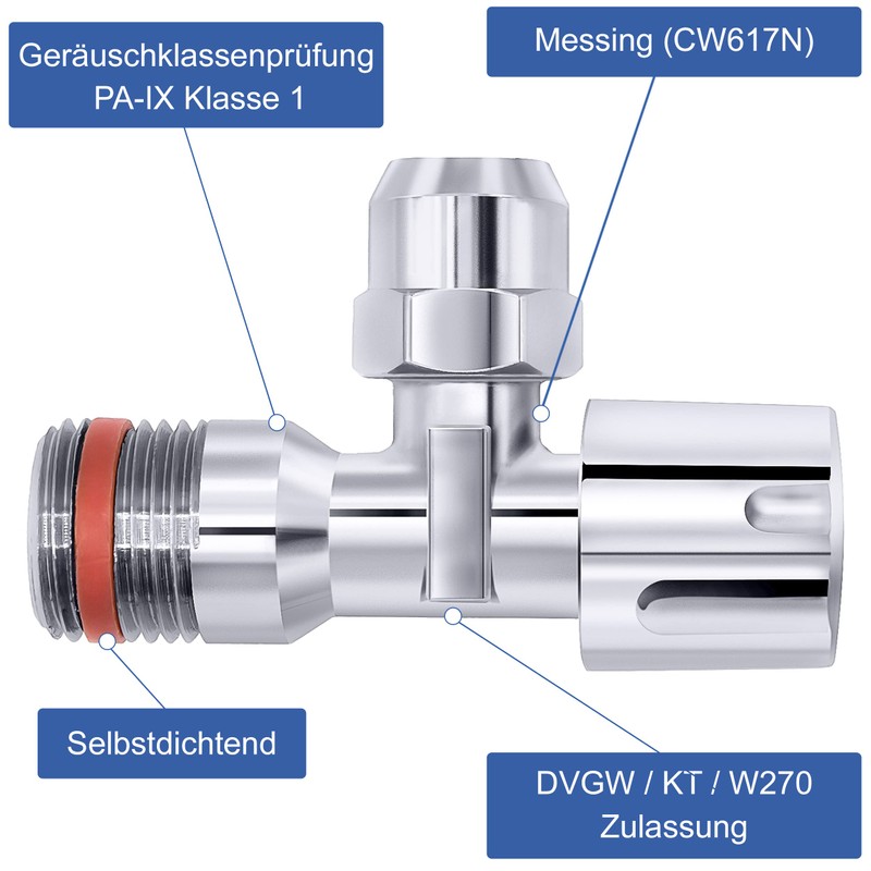 VARIOSAN Angle Valve 14900, 1/2 Inch, Brass, DVGW/KTW/W270 Approval, Self-Sealing,