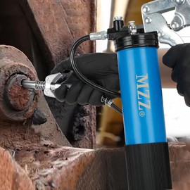 Heavy Duty Grease Gun Kit - 14oz Free Grease Tube 7000 PSI Pistol High Pressure Flexible Hose Bearing Grease Pump,Coupler, Double Grease Injector Needles, 18" & 2pc 12" Flex Hoses and Reinforced Glove