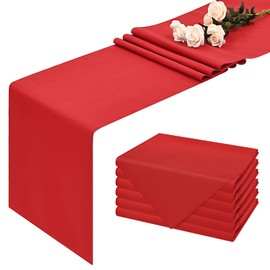 6 Pack Red Polyester Table Runner ,12x72 inch Red Table Runners Rustic Farmhouse Reusable Table Runners for Wedding Birthday Parties Graduations Banquet Thanksgiving Christmas Decorations