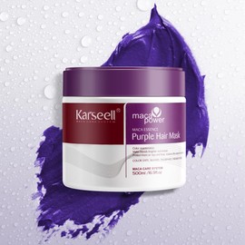 Karseell Maca Essence Purple Hair Mask 500 ml, Purple Hair Mask for Blonde, Blonded, Grey Hair, Purple Hair Mask Neutralises Yellow Tone, Repairs Hair Damage