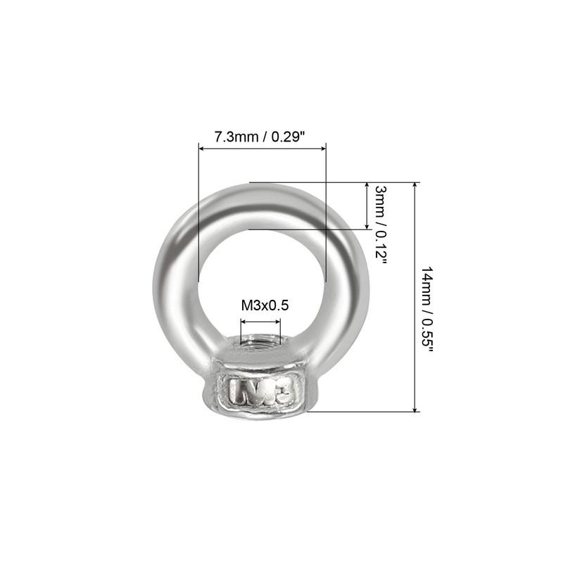 PATIKIL Ring Nut Eye Nut M3, 6 Pieces 304 Stainless
