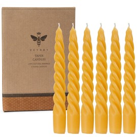 DEYBBY 7 inch Spiral Beeswax Candles Set of 6 - Dripless and Smokless Twisted Pure Bees Wax Candle for Home Decor & Gift Any Occasions