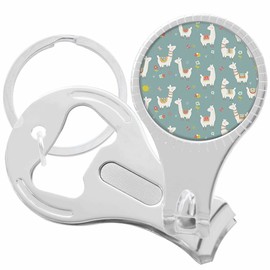 Cute Llama Pattern on Blue Nail Clippers Plus Bottle Opener Keychain