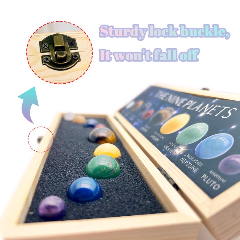 Handcrafted Solar System Model 9 Planets Natural Gemstones Sphere –