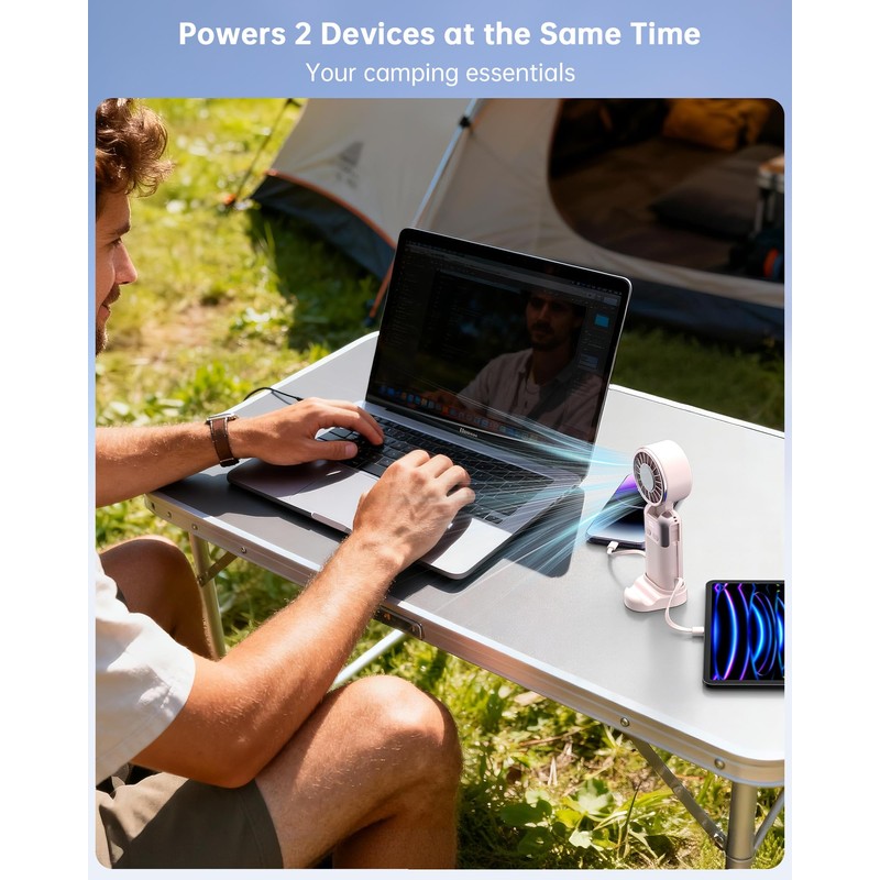 VINTELEIN Portable Handheld Personal Fan with USB-C & iOS Cables