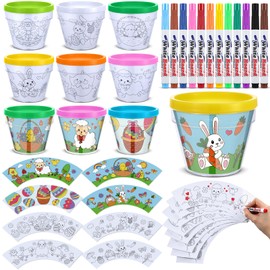 Meanplan 28 Pcs Easter Flower Pots Crafts Kit 16 Religious Easter DIY Crafts for Kids 12 Colorful Markers Christian Sunday School Crafts for Easter Spring Party Favor Classroom Activities