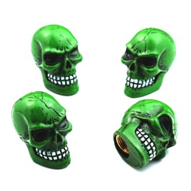 Bashineng Cars Tires Valve Stem Caps Cover Dustproof Cool Skull Head Fit Most Vehicle SUV Bike Trucks Motorcycles 4 Pcs/Set（Green）