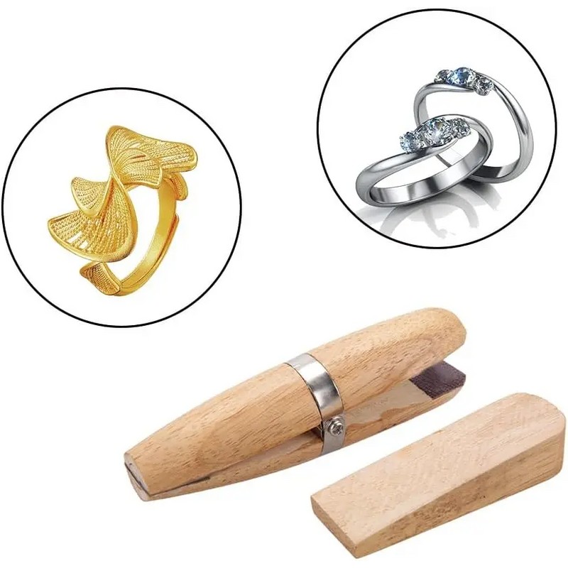 Wooden Ring Clamp for Jewelry Making, Handheld Ring Holder for