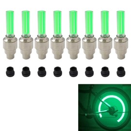 8Pack New Version LED Wheel Lights Flashing Color, LED Flash Tyre Wheel Valve Cap Light Set for Car, Bike, Bicycle, Motorcycle, Tricycle, Motion Activated (Cylindrical, Green)