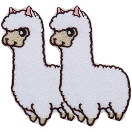 YINETTECH 2 Pieces Alpaca Patches Animal Embroidery Patch Creative Appliques Decorative Iron-On Patches for DIY Clothing Accessories, White