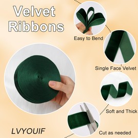 Velvet Ribbon Dark Green 1 Inch (25mm) 10 Yards Manjonzic Single-Sided Velvet Ribbon Trim Perfect for Christmas Trees Gift Wrapping Bouquets Wedding Decor