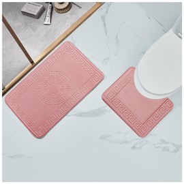 GC GAVENO CAVAILIA Memory Foam Bath Mat Non Slip - Extra Soft Highly Water Absorbent Bathroom Mat Sets 2 Piece - Greek Toilet Rug (50 x 80 cm) & Pedestal Set (50 x 40 cm) - Washable - Blush Pink