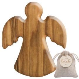 BOFUNX Wooden Guardian Angel Small Worry Stone Angel with Jute Bag Guardian Angel Gifts for Communion Christening Exam Lucky Charm