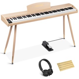 UISCOM 88 Key Digital Piano Keyboard for Beginners,Full Size Electric Piano Semi-Weighted Keyboard with Sheet Music Stand,Pedal,Headphone,Power Adapter,USB-MIDI Compatibility,Wood Grain Brown