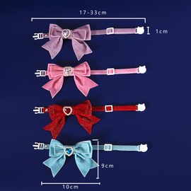 2 Pack Velvet Bow Collar Adjustable Heart Shaped Artificial Gemstone Bell Christmas Birthday Cat Puppy Small Dog Blue