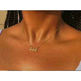 HSWYFCJY Dainty Angle Number Necklace for Women 111 222 333 444 555 666 777 888 999 000 Pendant Necklace Gold Plated Numerology Necklace Jewelary Gifts for Women Girls (Silver 444)