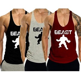 GYMLEADER Men’s 3 Pack Tank Tops Workout Gym Muscle Shirt Y-Back Fitness Bodybuilding Sleeveless T Shirt - BK+GY+WNRD-L
