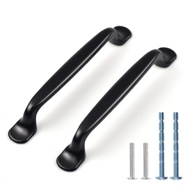 12 Pcs Black Cupboard Handle, Kitchen Drawer Door Handles, Cabinet Pulls with 2 Size Screws, Replacement Aluminum Alloy Knobs Perfact for Bedroom Bathroom Furniture Wardrobe (128mm)
