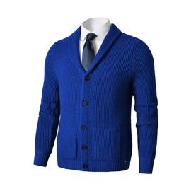 Men's Shawl Collar Cardigan Sweater - Cable Knit, Button-Up, Merino Wool - A Modern Classic That Never Goes Out of Style_Blue_XXXXXX-Large