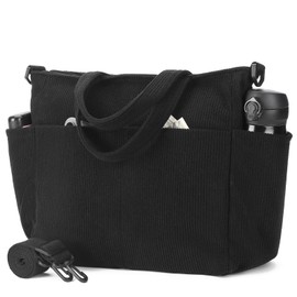 AMXNX Corduroy Tote Bag for Women Crossbody Bags Lightweight Handbags Shoulder Bag with Zipper Pockets for Work Shopping