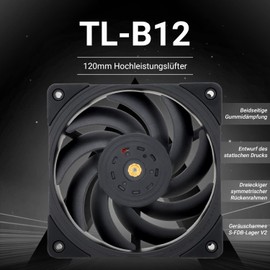 Thermalright TL-B12 120 mm CPU Cooler Fan, Computer Case Fan, PWM Control, 2150 RPM, Static Pressure Performance Fan for S-FDB Bearings (Black)