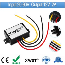 XWST DC DC Converter Reducer 20-90v 24v 36v 48v 60v 72v to 12v DC Converter Step Down Buck 2A 12v dc Voltage Regulator for Golf Cart Car Device (XW-2090-12-2A)