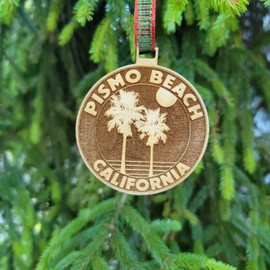 Pismo Beach Ornament California Christmas American Wood Engraved 3.1" CA Surfing Gift