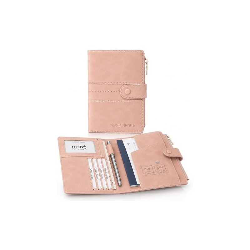Funda para Pasaporte, Porta Pasaporte con Blindaje RFID,Rosa