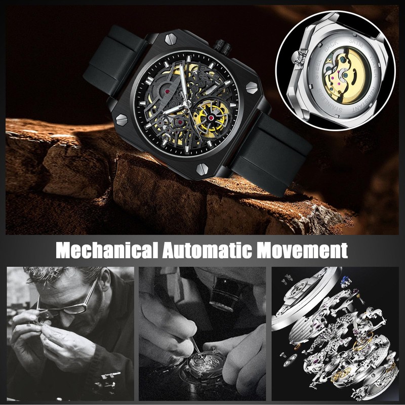 rorios Wristwatches for men, mechanical automatic watch, minimalist skeleton watch,