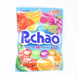 UHA mikakuto Puchao Soft Chewy Candy with Gummy Bits, 4 Fruit Soda Flavors with Apple, Watermelon, Grape, and Orange, 3.53 Oz, Pack of 2