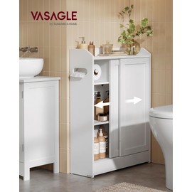 VASAGLE Bathroom Cabinet, Slim Bathroom Storage Cabinet, Toilet Paper Holder and Brush Compartment, Sliding Doors, Adjustable Shelves, Next to Toilet, 7.9 x 23.6 x 31.5 Inches, Cloud White UBBC752W01