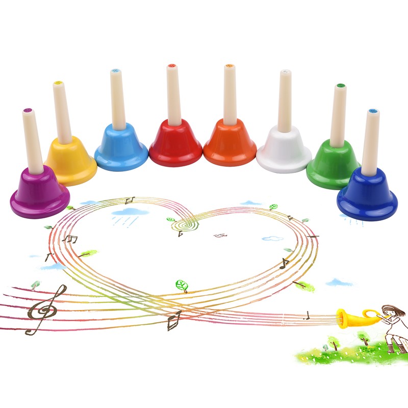 8pcs Colorful Handbell 8 Note Diatonic Metal Hand Bells Set