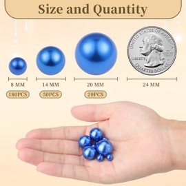 SUREAM Blue White Pearl Vase Filler, 8/14/20mm Mixed Sizes Faux Pearls for Centerpiece, Makeup Beads for Brushes Holder, Home Party Wedding Decor(250PCS