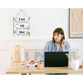 Ctrl Alt Del Wall Decor, Control Yourself Alter Your Thinking Delete Negativity Office Decor Motivational Wall Plaques with Sayings Wooden Wall Hangings for Home Office