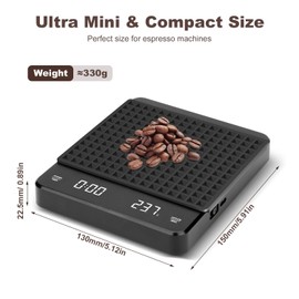 Coffee Scales with Timer, USB Espresso Scales Kitchen Scales with LED Display and Tare Function, 3 kg / 0.1 g High Precision Digital Kitchen Scale, Coffee Scale for Kitchen/Baking/Cooking