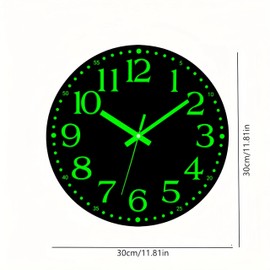 AIENAI 12 inch Vinyl Black Clock, Battery Powered, Glowing in The Dark, Silent, Fluorescent Digital, Analog Clock, Suitable for bedrooms, Living Rooms, Offices, Kitchens, and bathrooms.