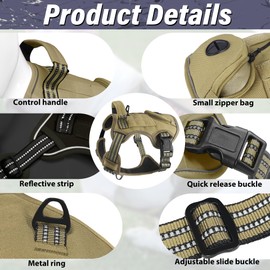 Tactical Dog Harness for Large Dogs, Heavy Duty No Pull Military Service Vest with Control Handle & 4 Patches, Adjustable Reflective Soft Padded Pet Harness for Training Walking Hiking (Black, S)