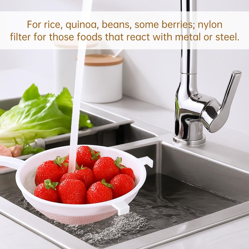2 Pcs Kitchen Double-Ear Fine Mesh Strainers with Handle Plastic